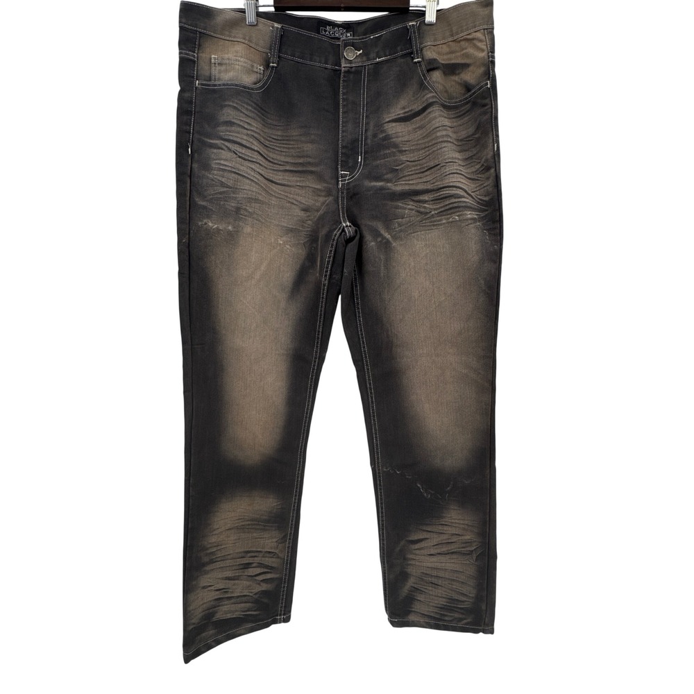 Black Lacquer Mens 42 Gray Faded Distressed Contrast Stitch Denim‎ Jeans